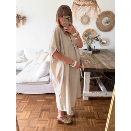 Robe longue lin beige