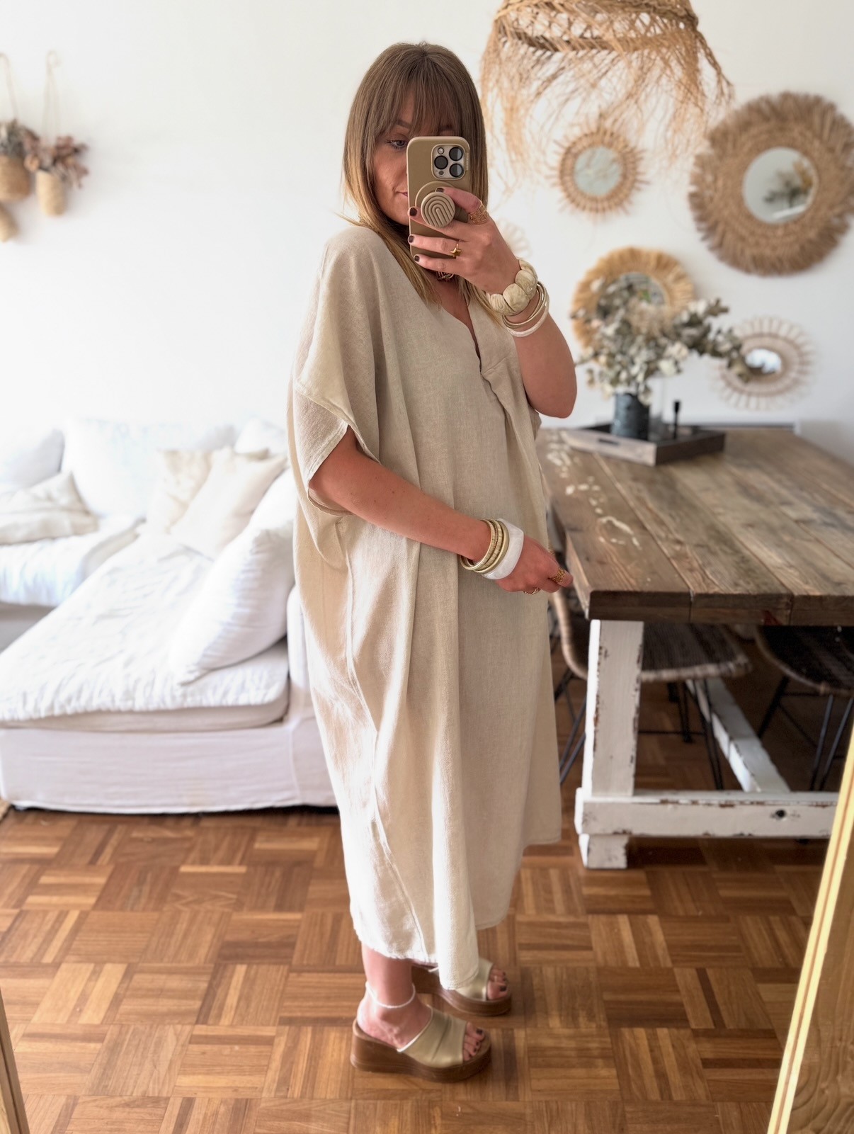 Robe longue lin beige