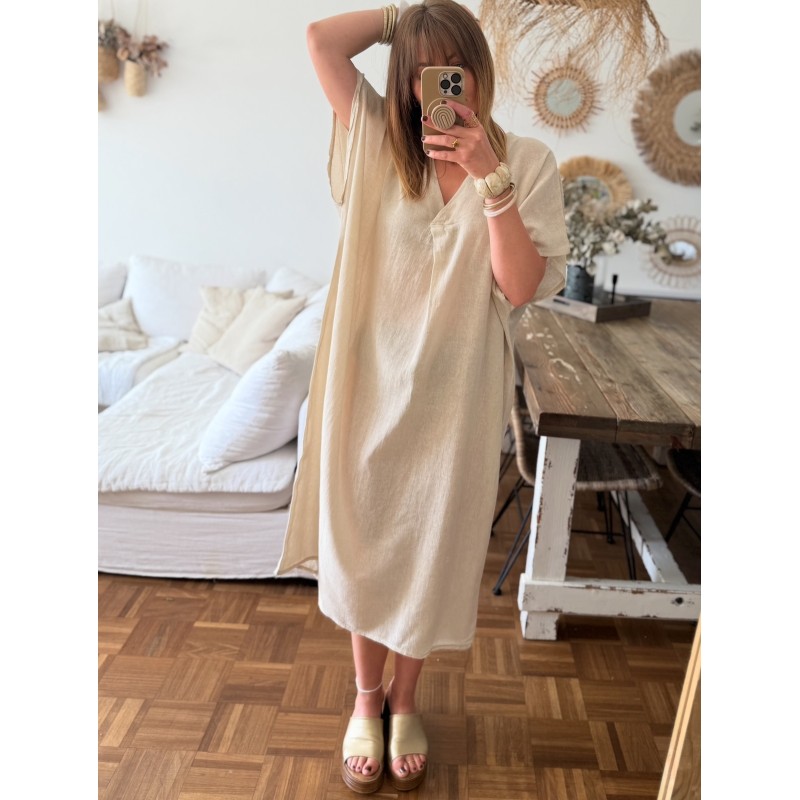 Robe longue lin beige
