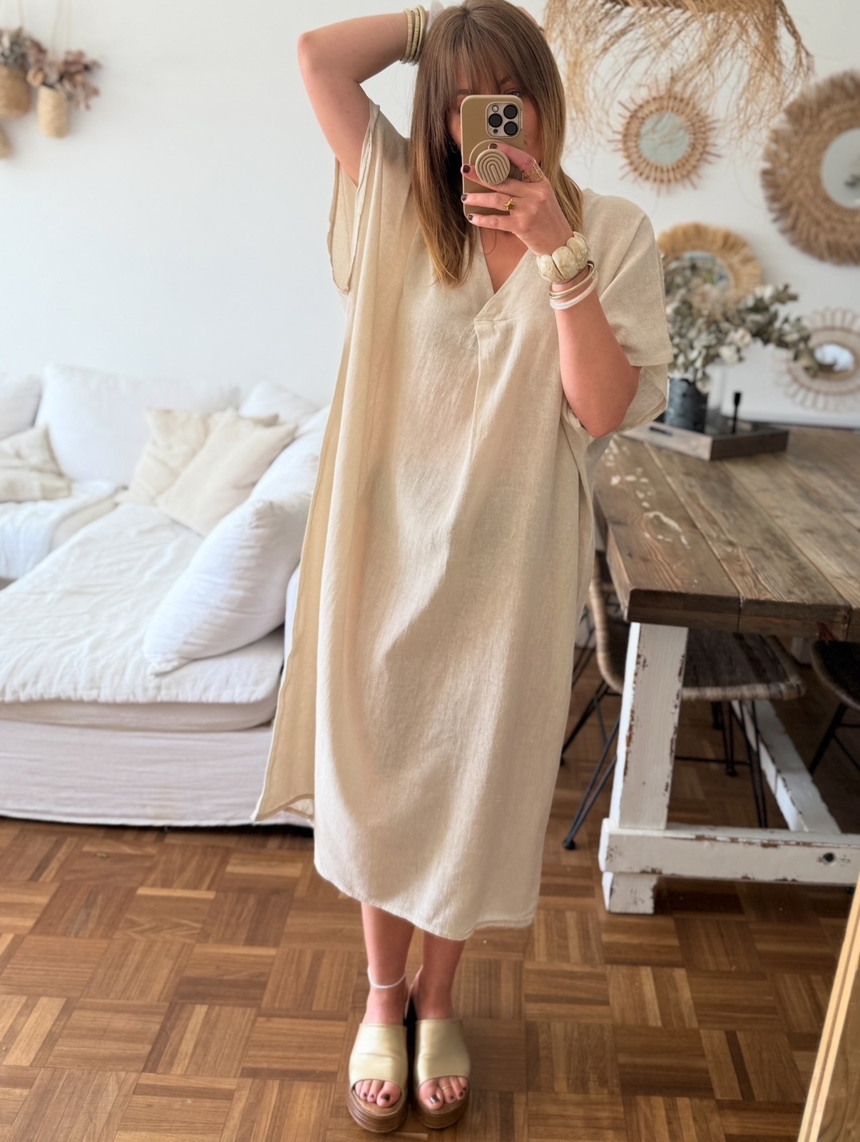 Robe longue lin beige