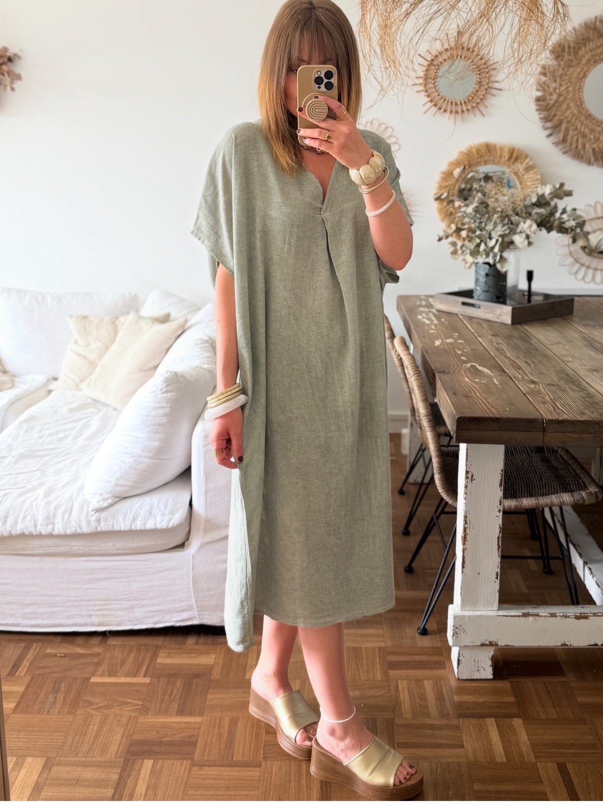 Robe longue lin kaki