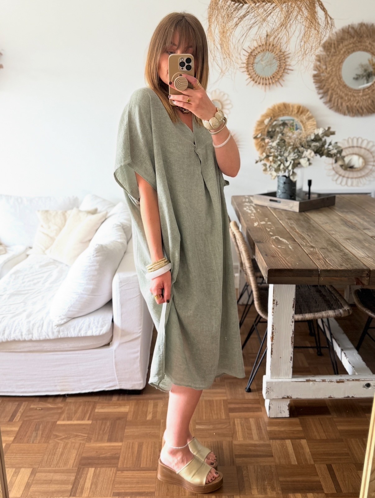 Robe longue lin kaki
