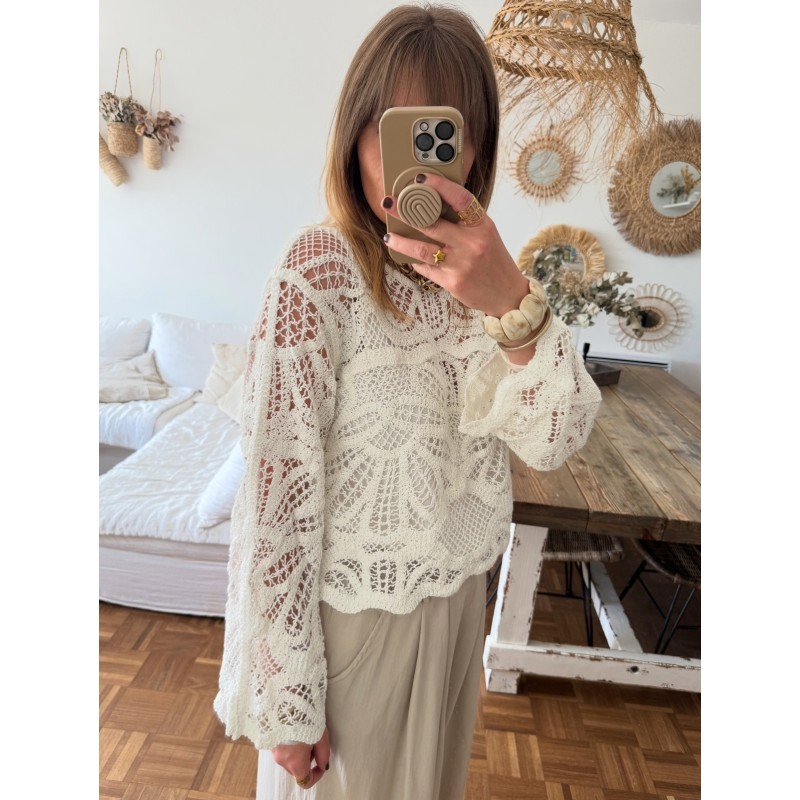 Top crochet blanc