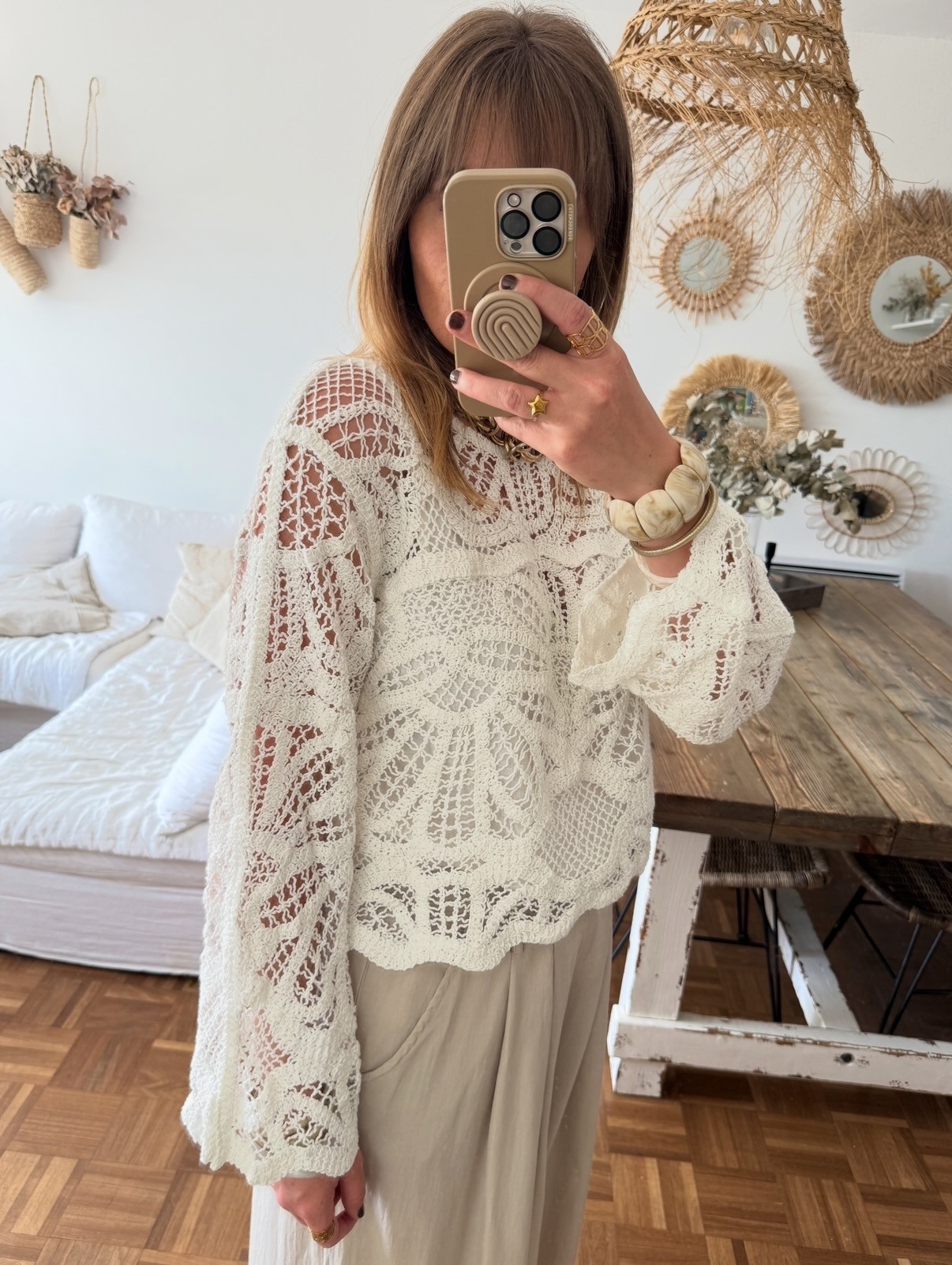 Top crochet blanc
