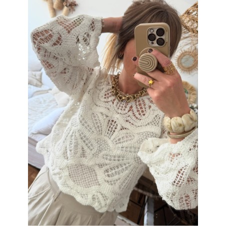 Top crochet blanc