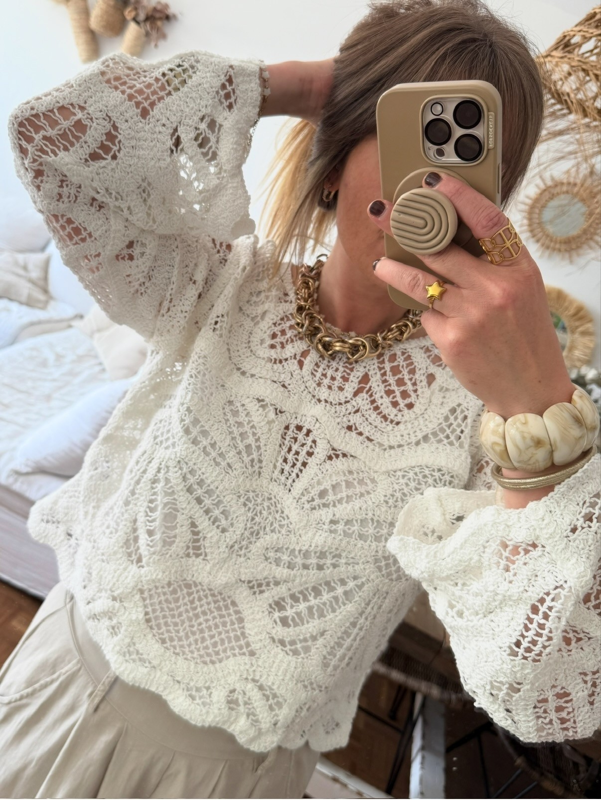 Top crochet blanc