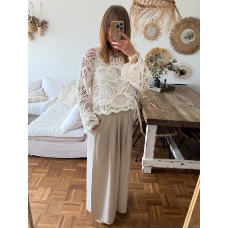Top crochet blanc