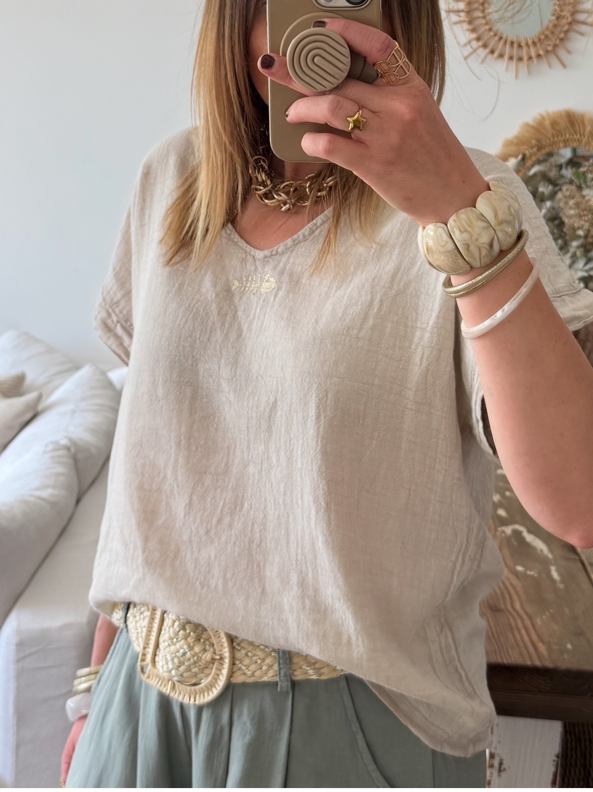 Top lin poisson beige