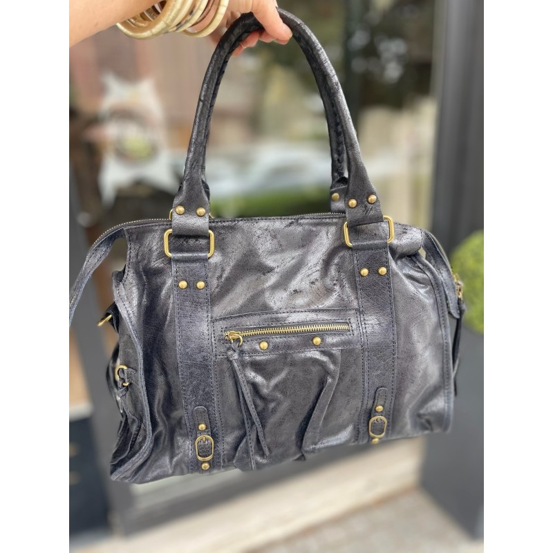 Sac hobo noir brillant