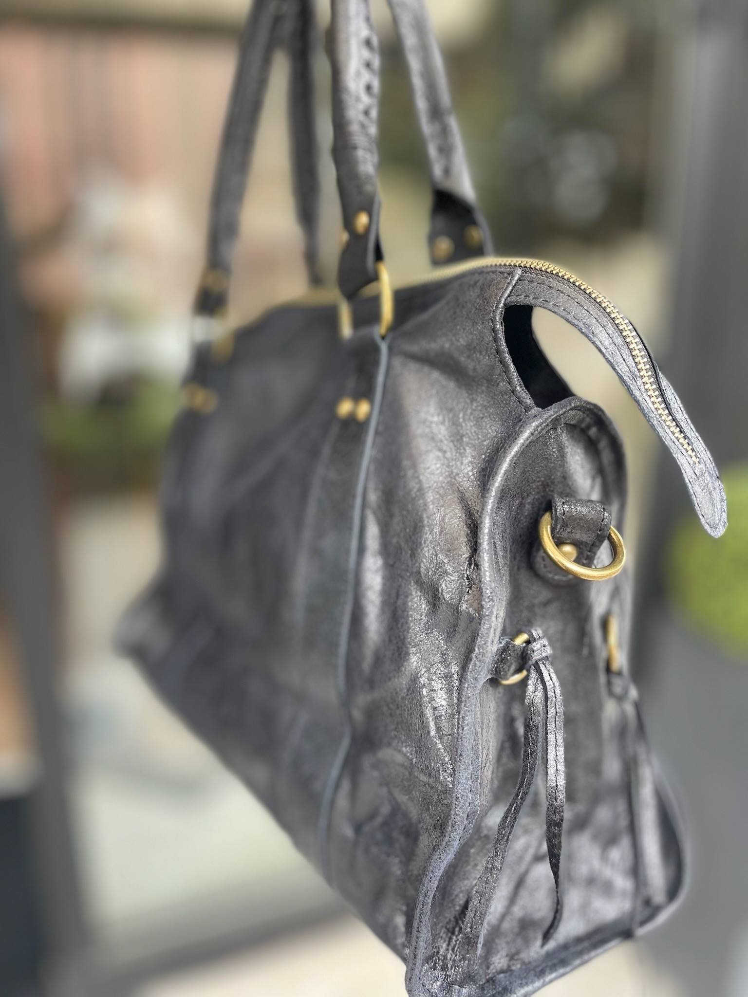 Sac hobo noir brillant