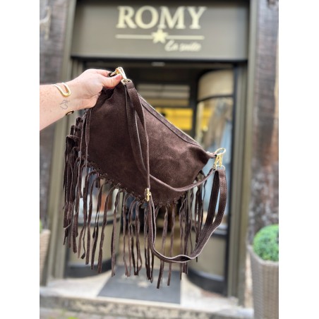Pochette franges daim choco