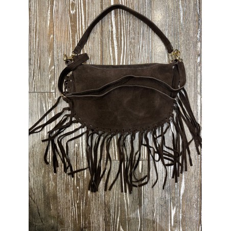 Pochette franges daim choco