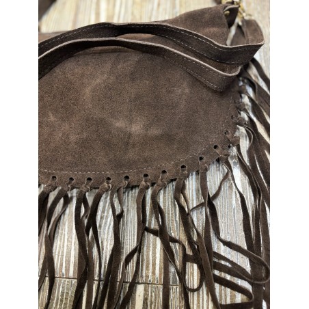 Pochette franges daim choco