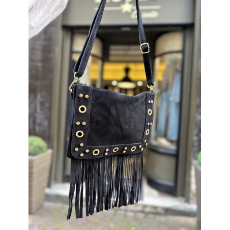 Pochette clous daim noir