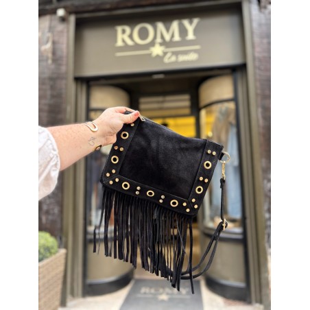 Pochette clous daim noir