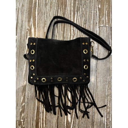 Pochette clous daim noir