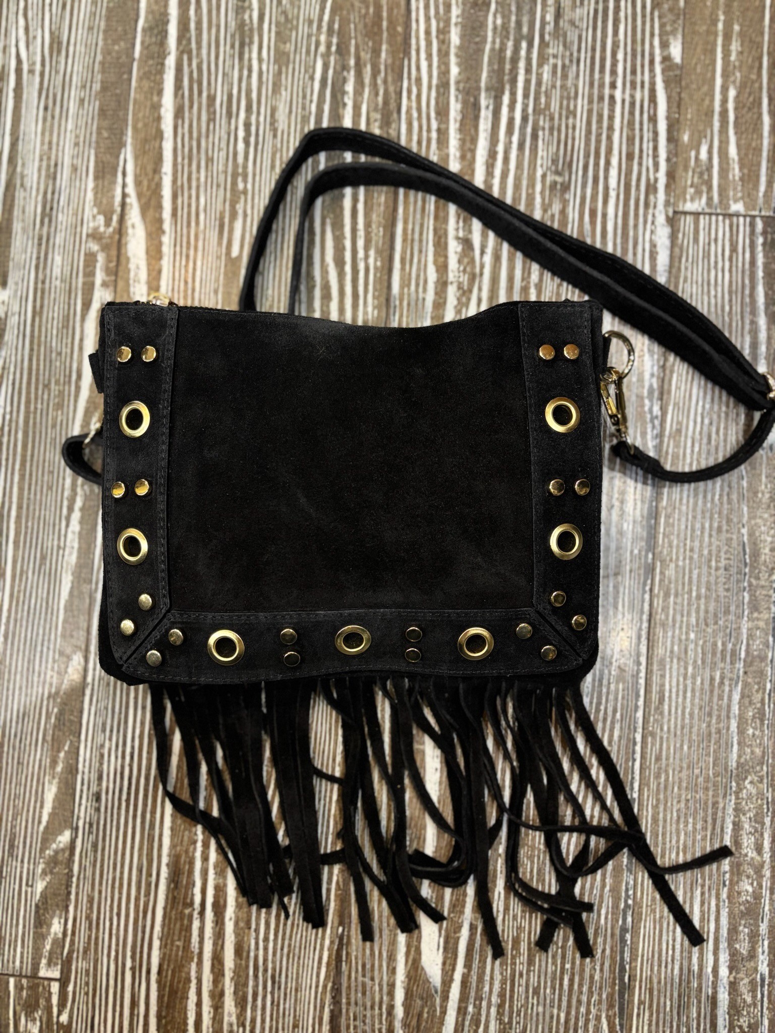 Pochette clous daim noir