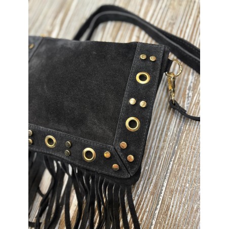 Pochette clous daim noir
