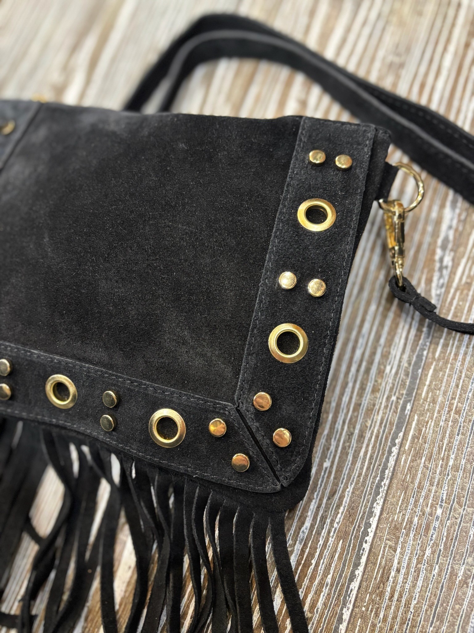 Pochette clous daim noir