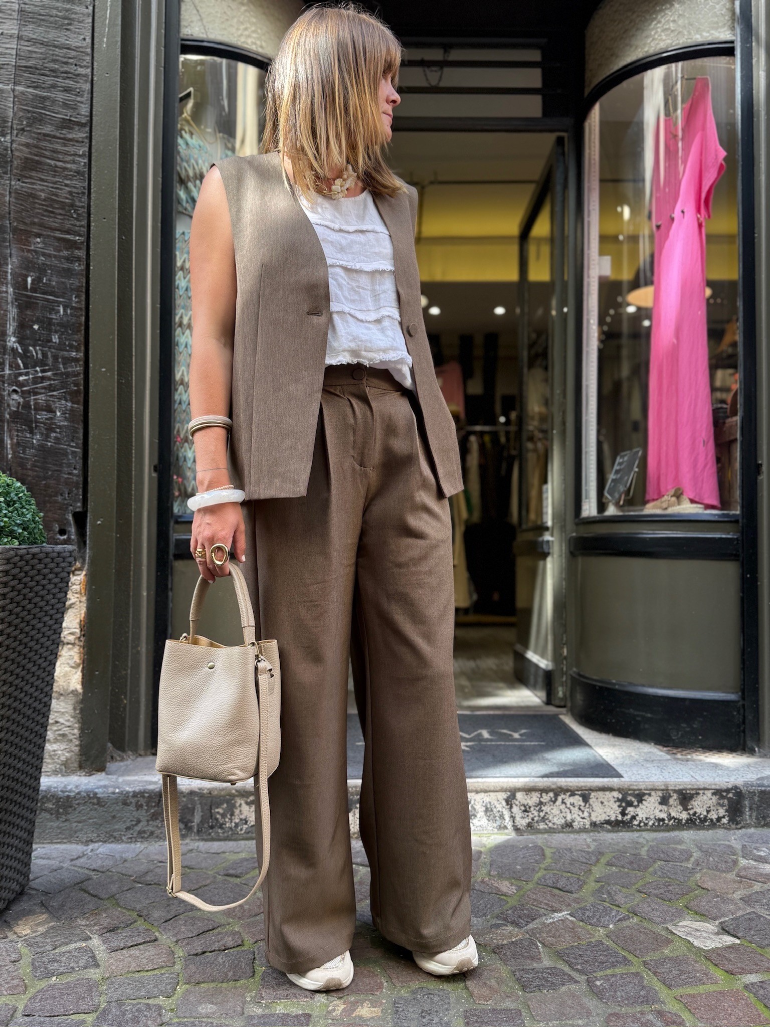 Mini sac cuir beige