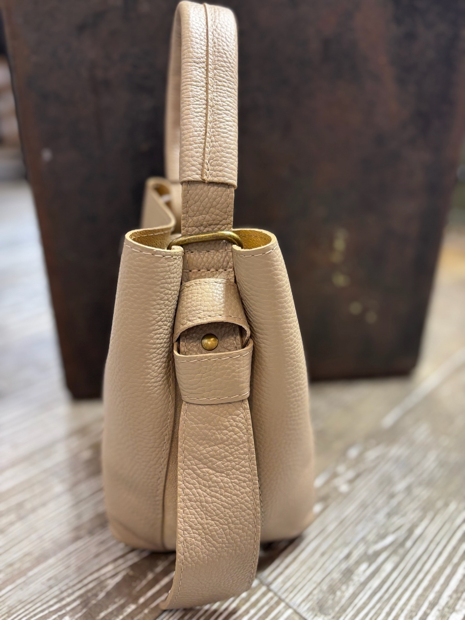Mini sac cuir beige