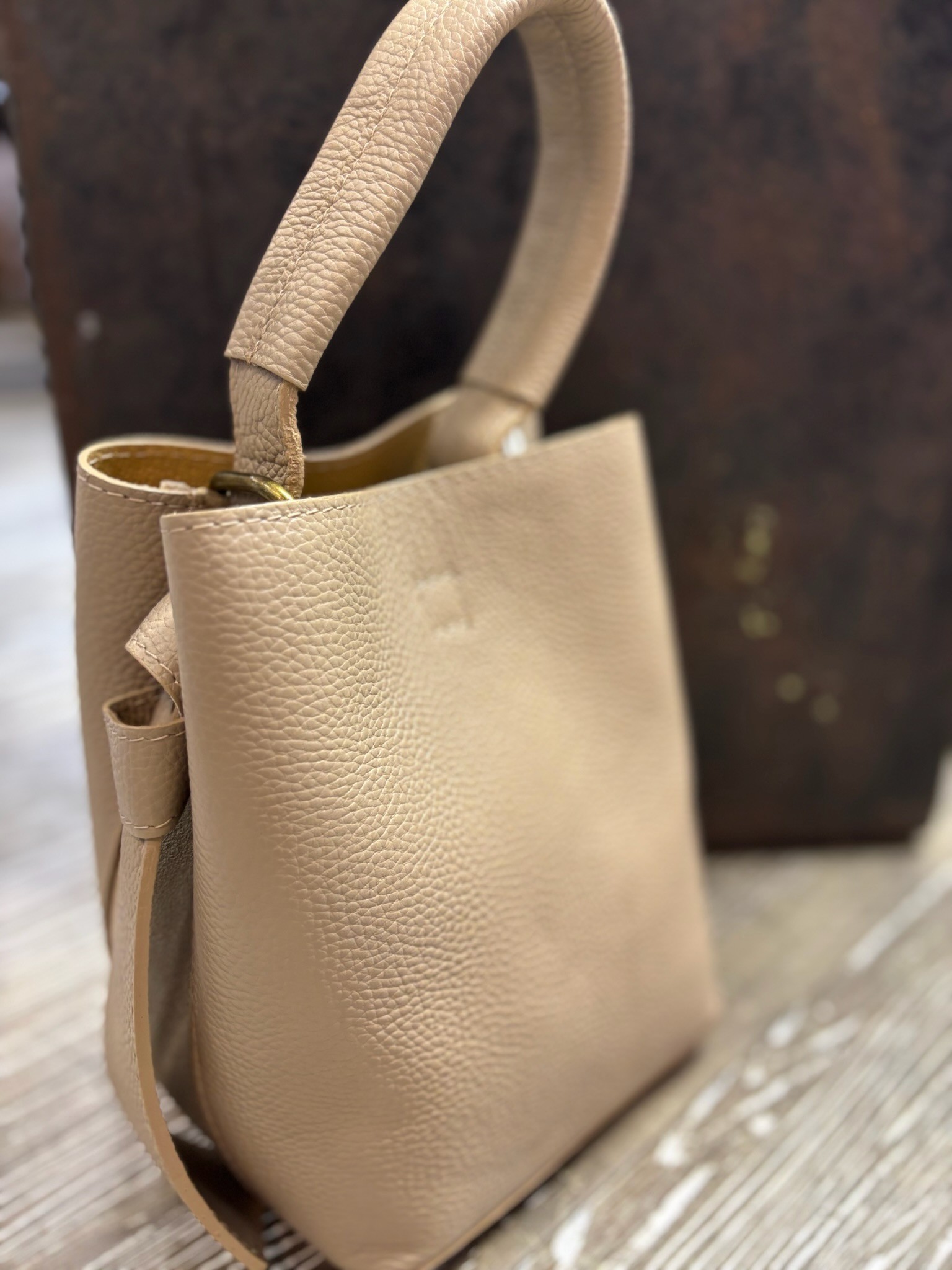 Mini sac cuir beige