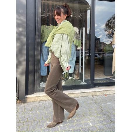 Pantalon flare poches plaquées choco