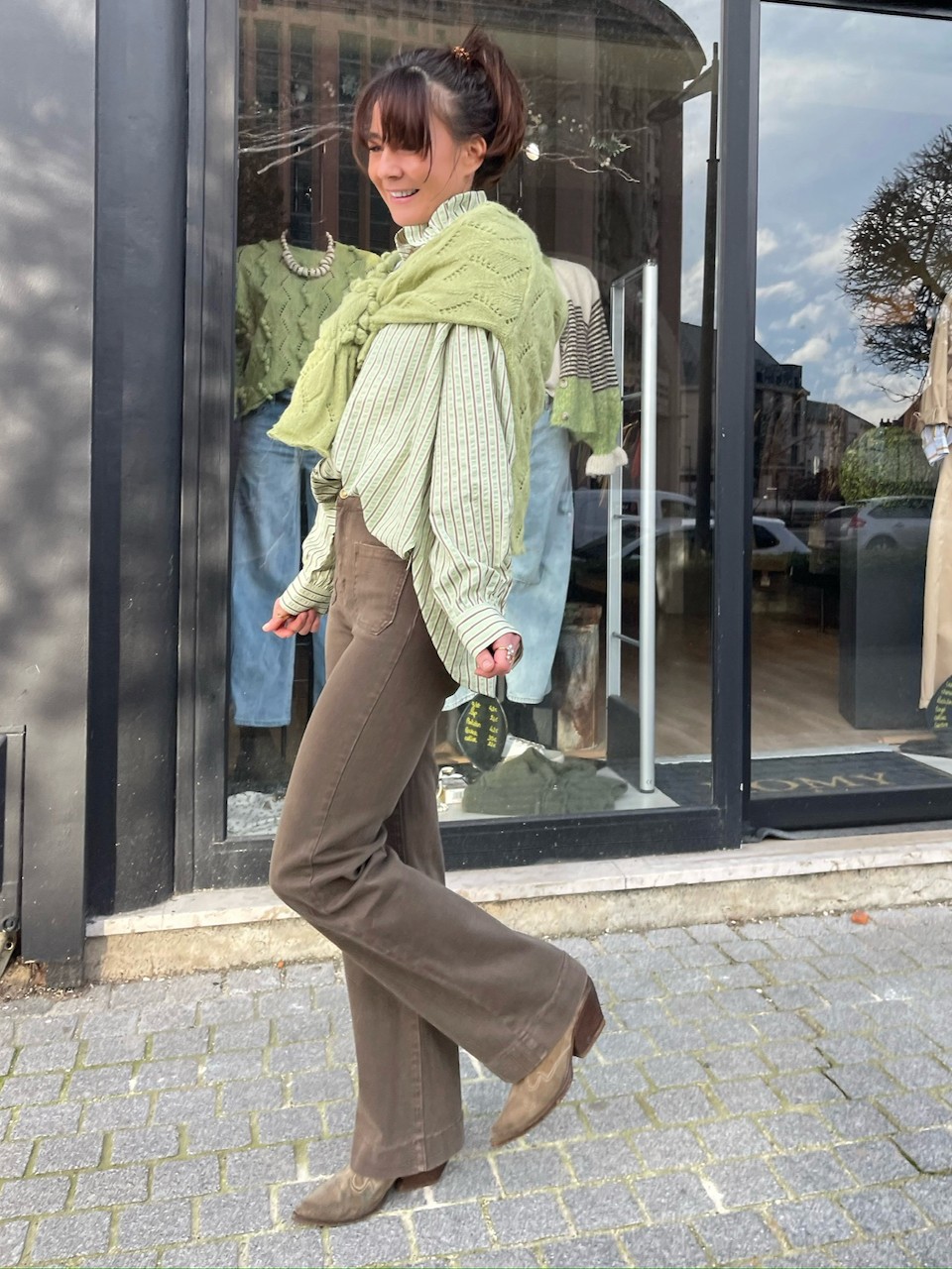 Pantalon flare poches plaquées choco