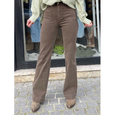 Pantalon flare poches plaquées choco