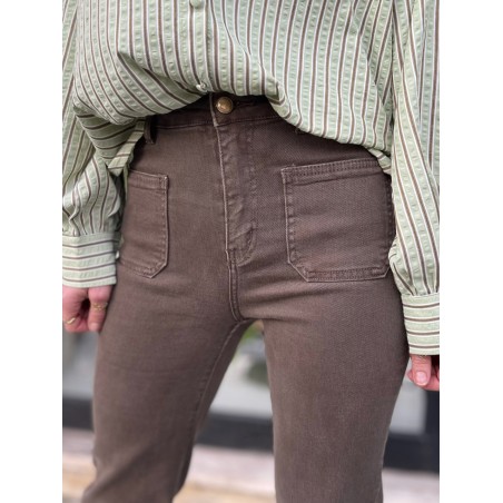 Pantalon flare poches plaquées choco