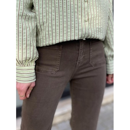 Pantalon flare poches plaquées choco