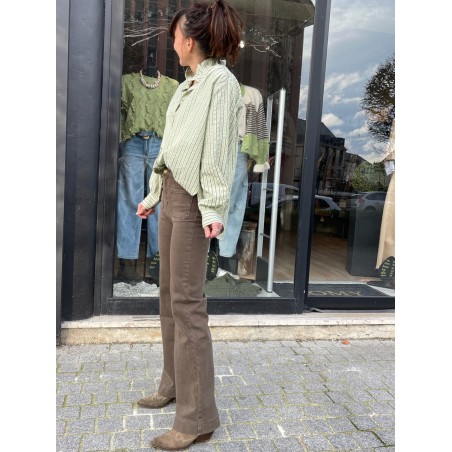Pantalon flare poches plaquées choco