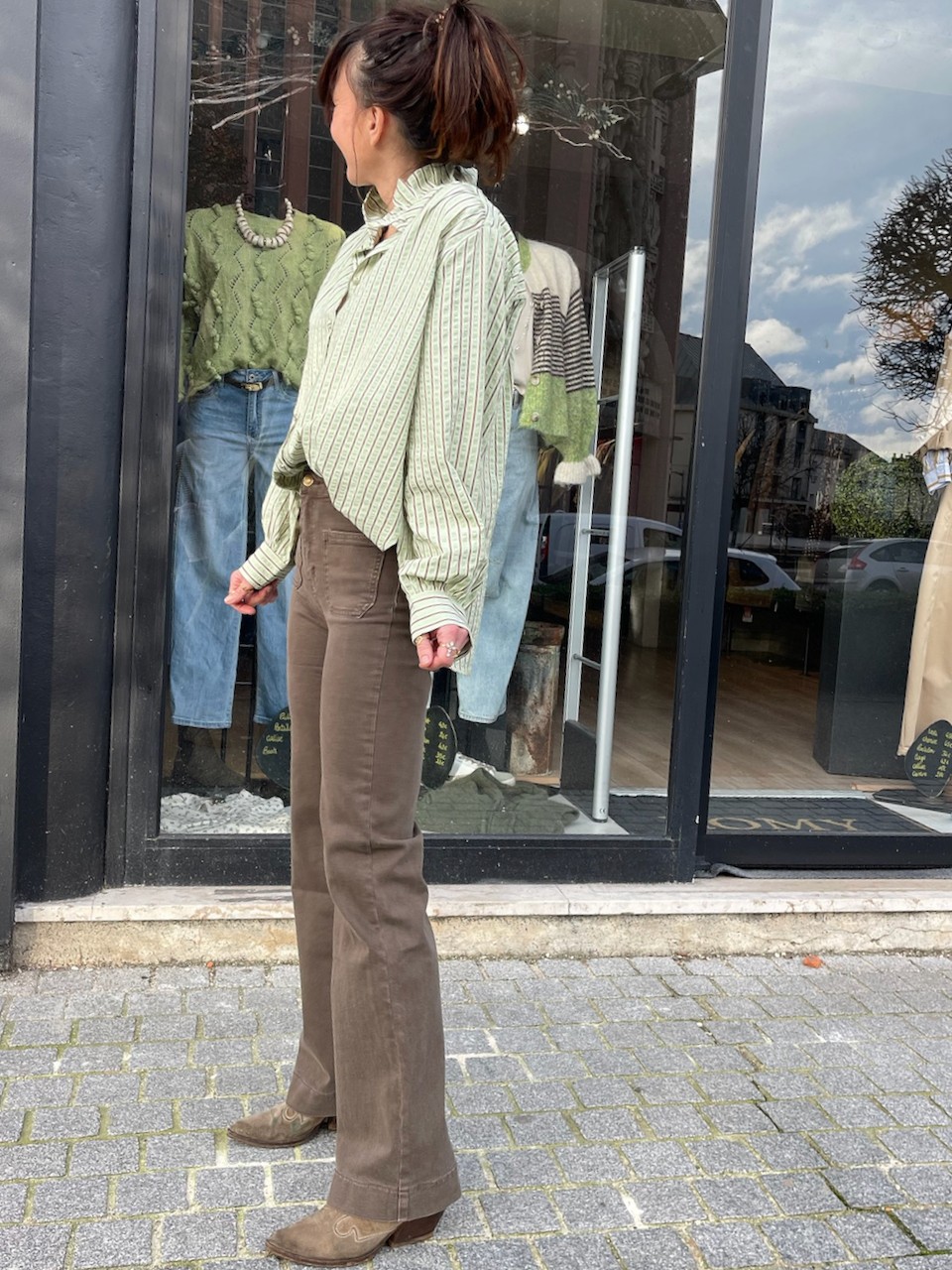 Pantalon flare poches plaquées choco
