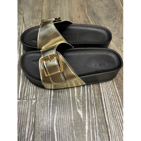 Mules boucles dorées