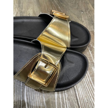 Mules boucles dorées