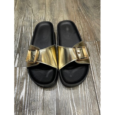 Mules boucles dorées
