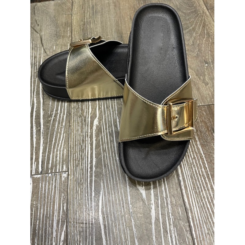 Mules boucles dorées