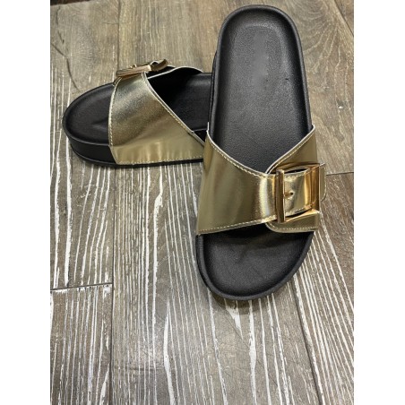 Mules boucles dorées