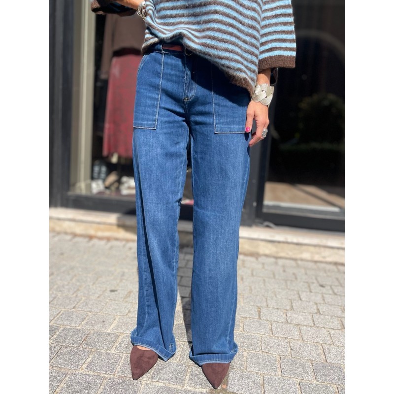 Jean flare poches plaquées
