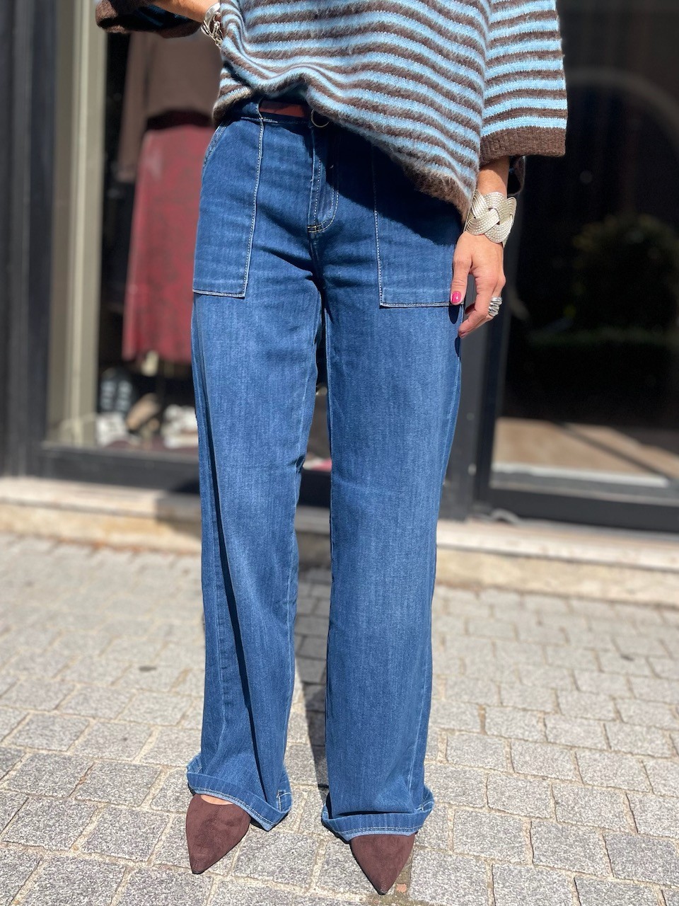 Jean flare poches plaquées