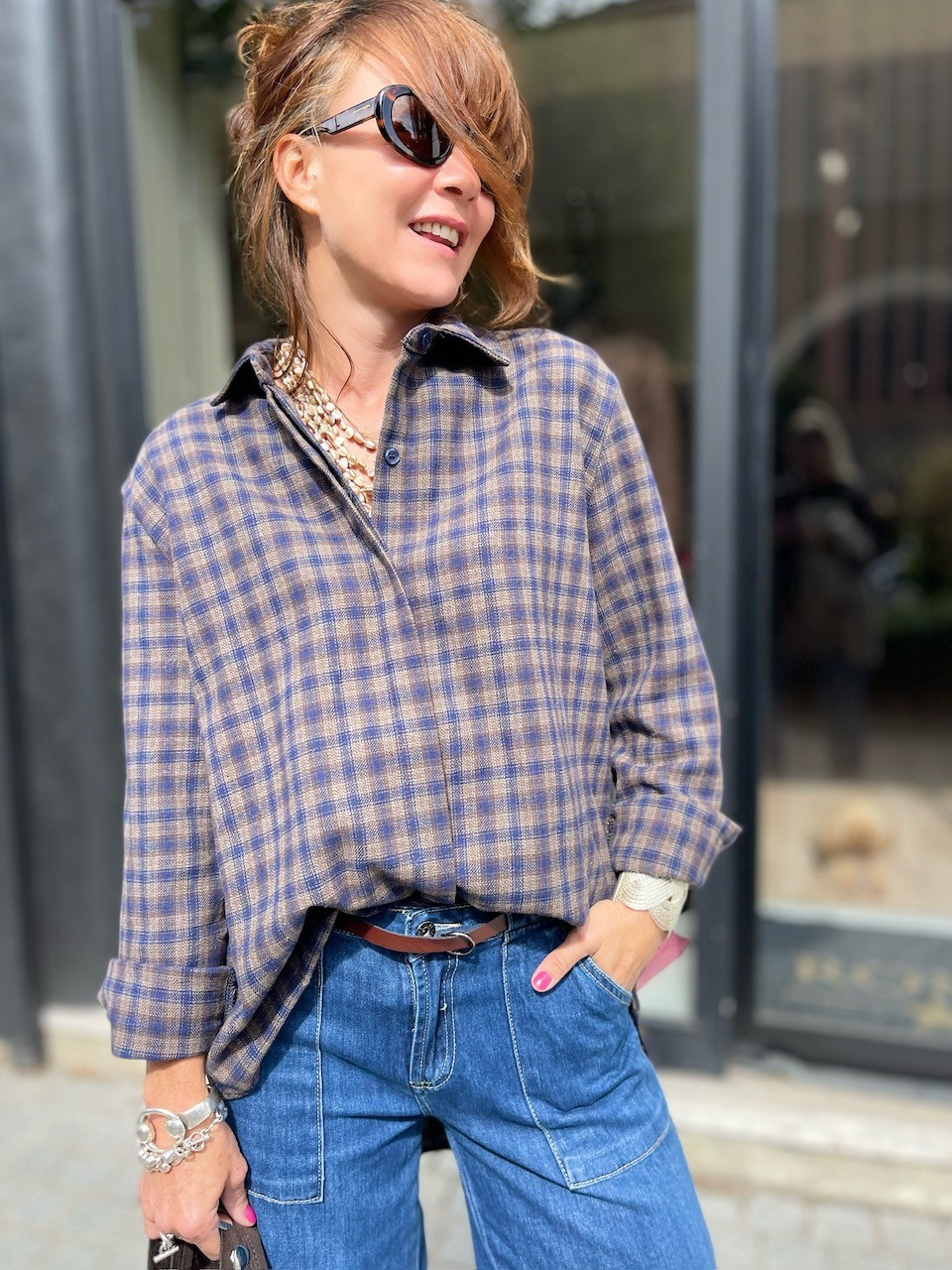 Chemise carreaux bleu et choco