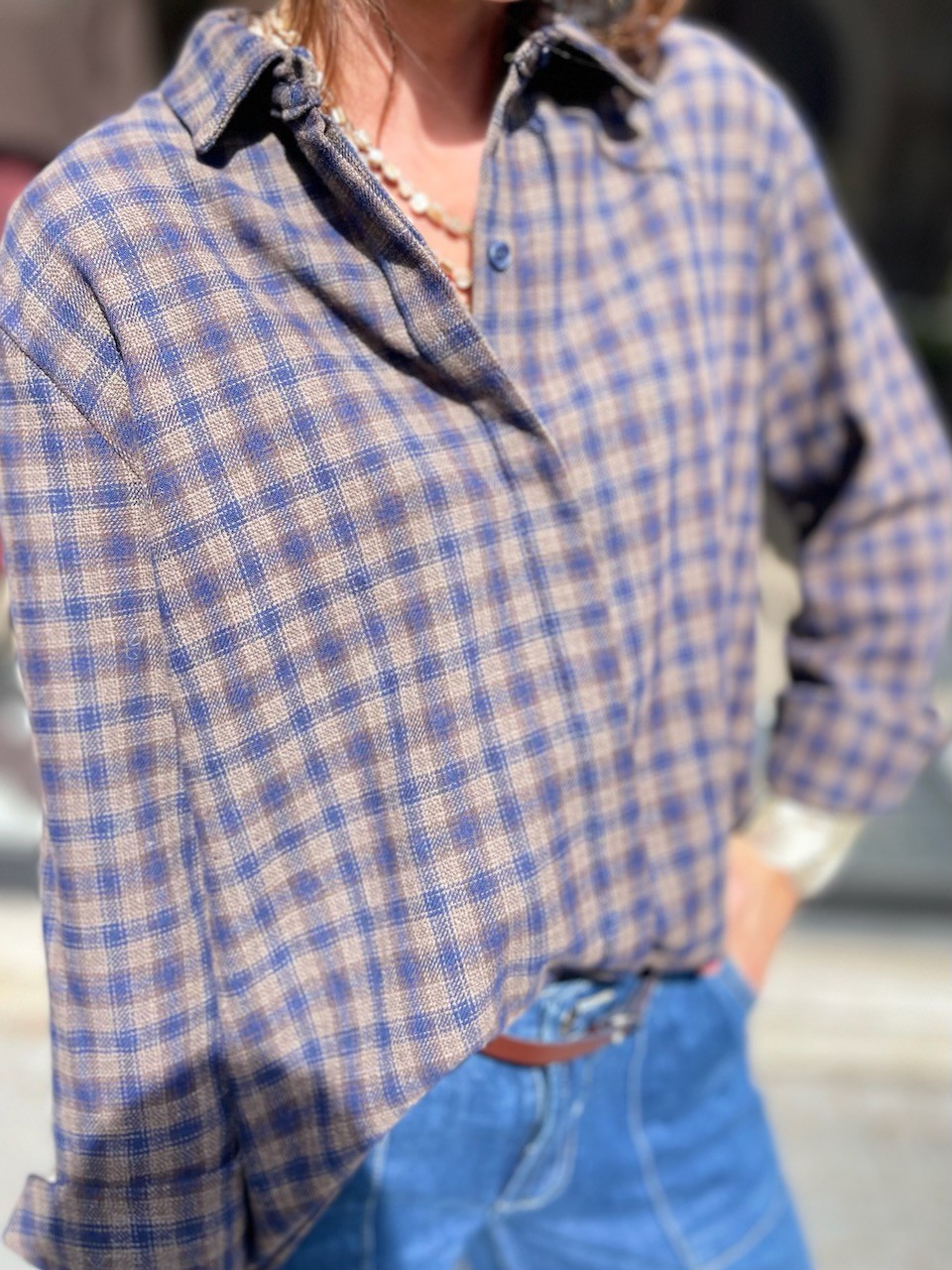 Chemise carreaux bleu et choco