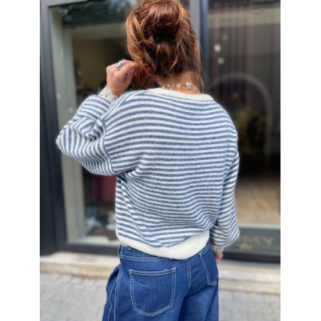 Pull Marin bleu et écru