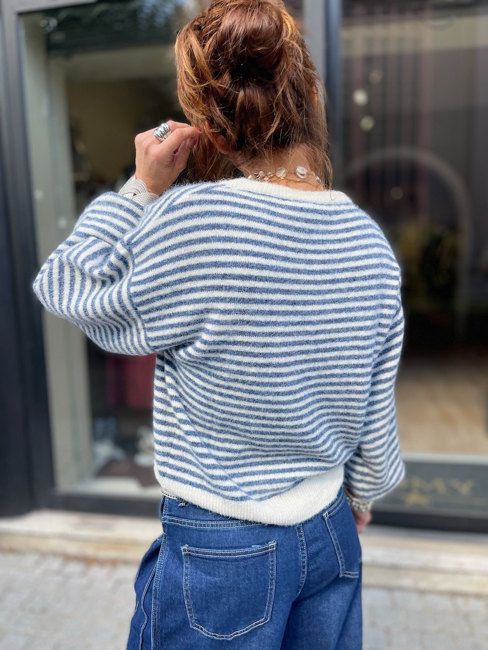 Pull Marin bleu et écru