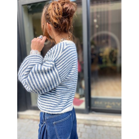 Pull Marin bleu et écru