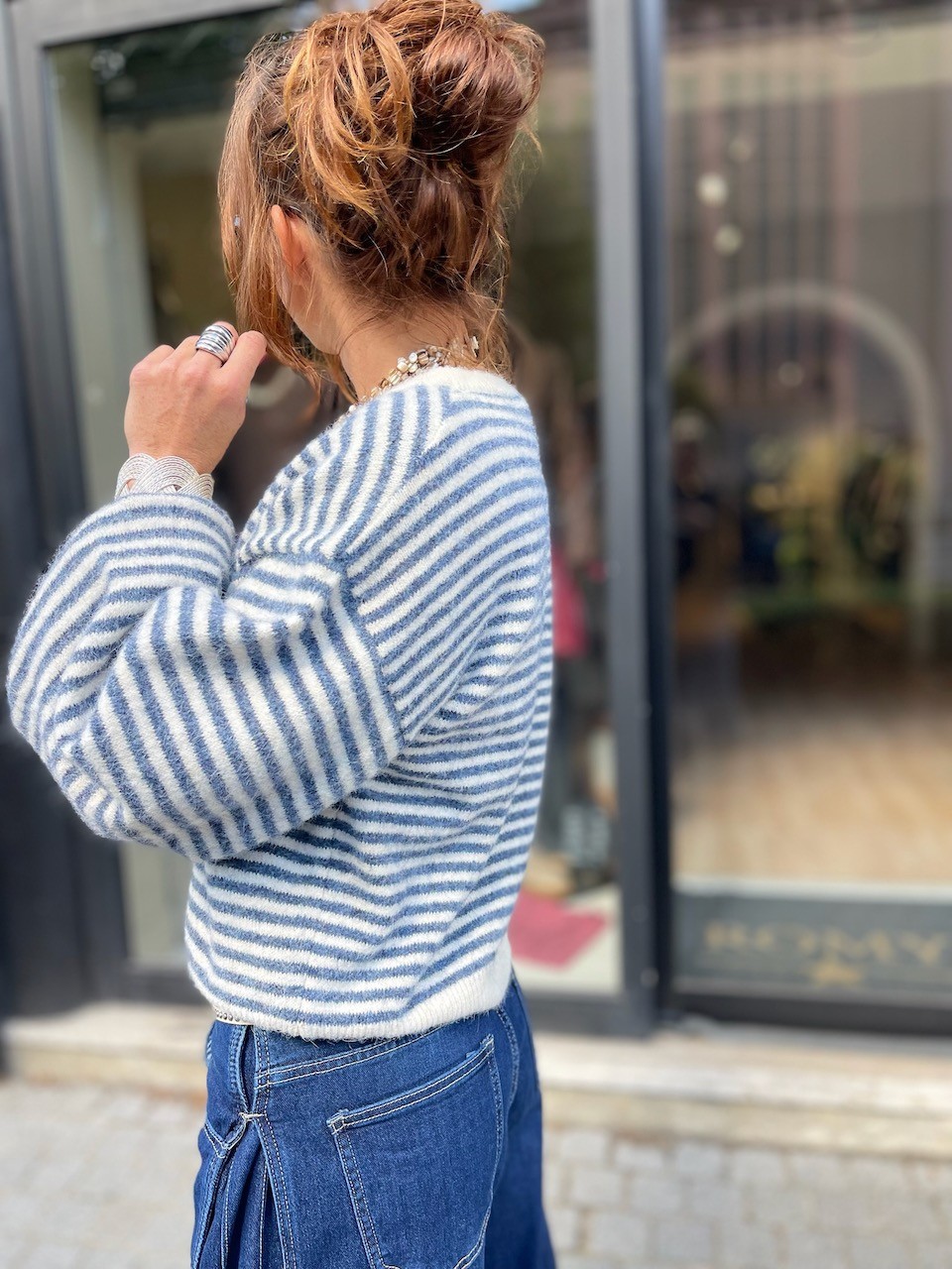 Pull Marin bleu et écru