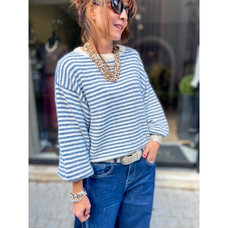 Pull Marin bleu et écru