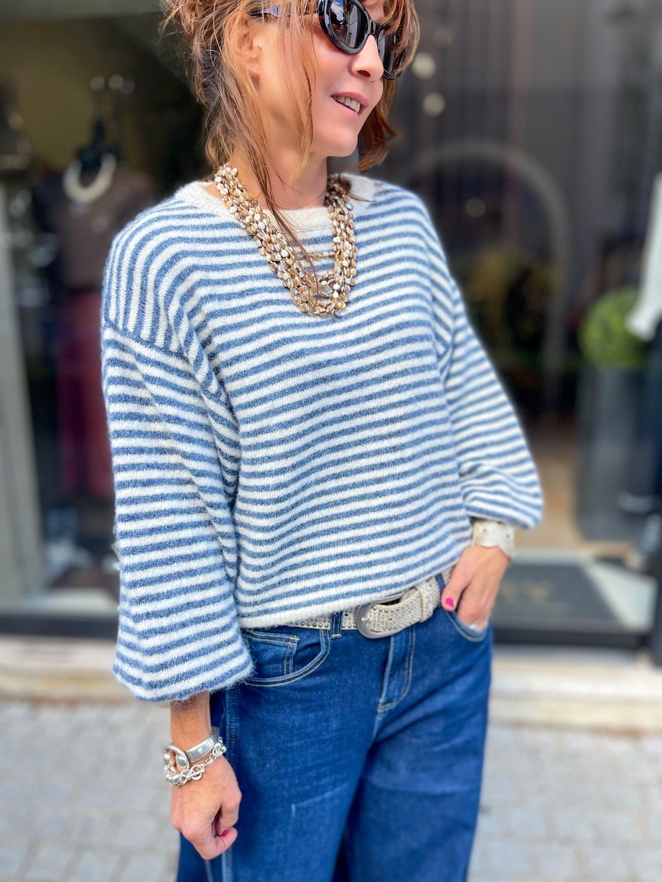 Pull Marin bleu et écru