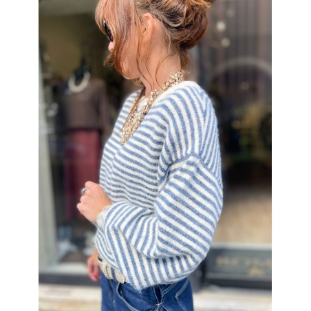 Pull Marin bleu et écru
