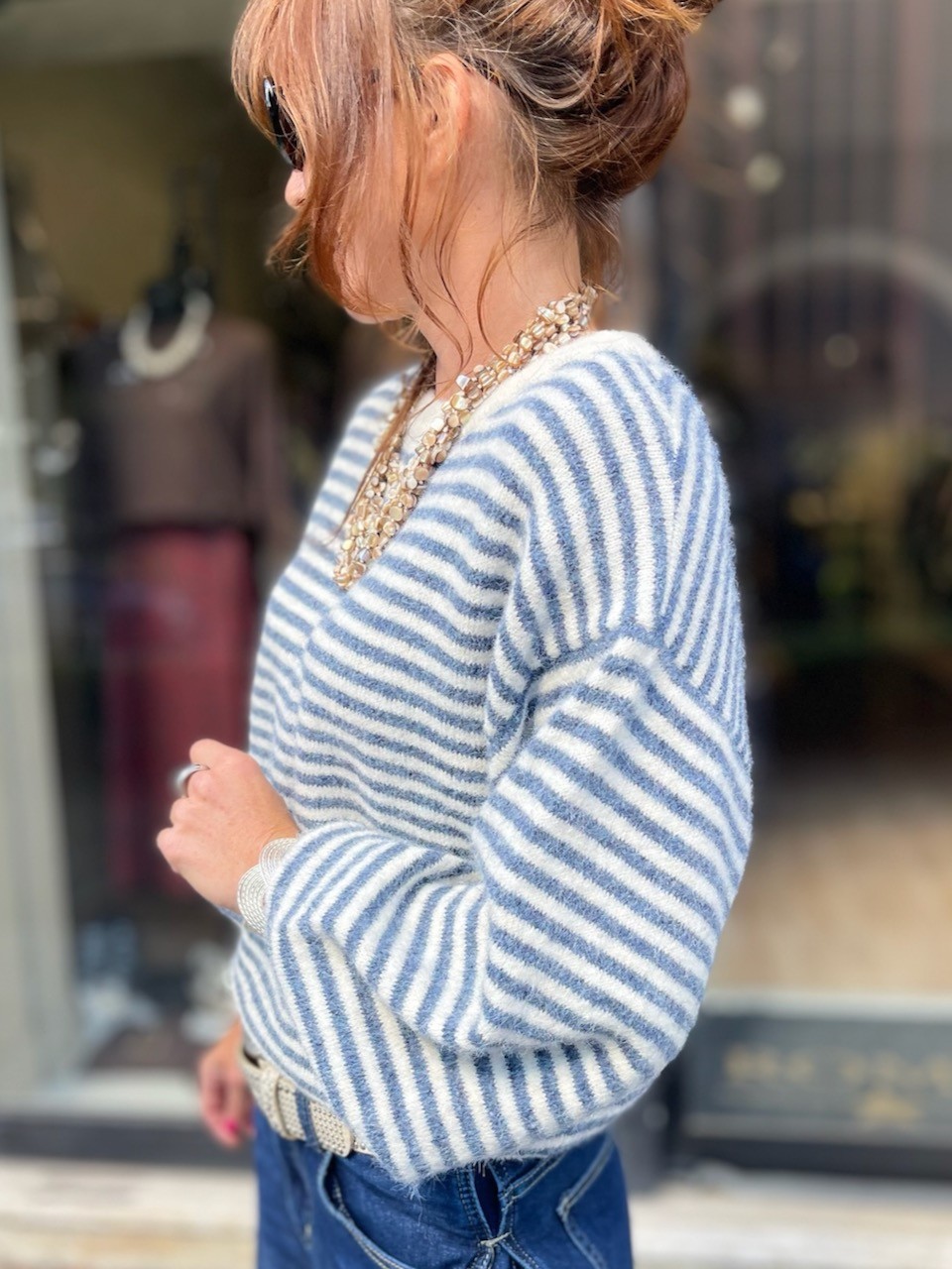 Pull Marin bleu et écru